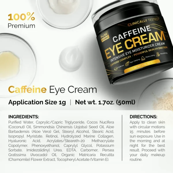Caffeine Eye Cream to Reduce Wrinkles, Dark Circles, Puffiness 1.7oz