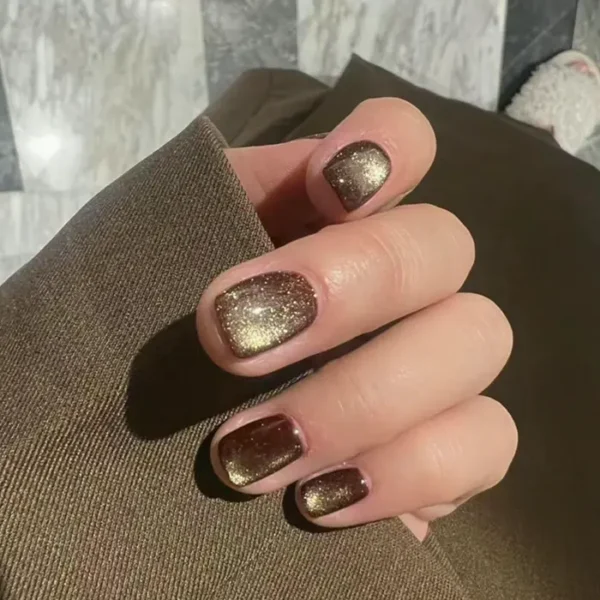 Gold Cat's Eye Press on Nails Short Square