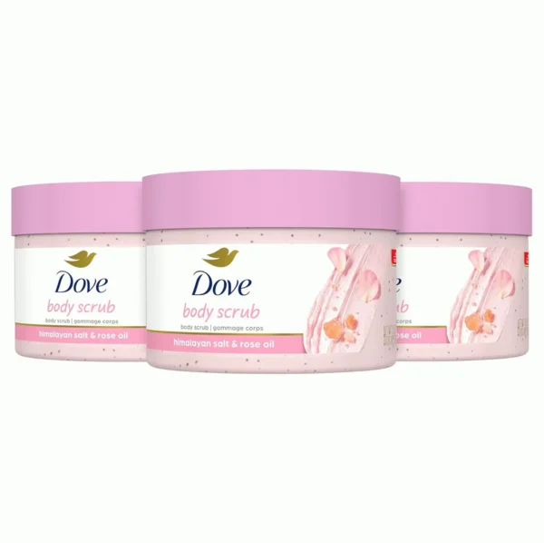 Dove's Body Exfoliator Himalayan Salt & Rose Oil 3-Pack to achieve Smooth and Silky Skin