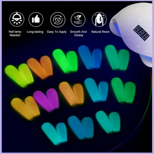 Glow-in-the-Dark Gel Nail Set - 12 Shades