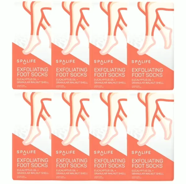 SpaLifeExfoliating Foot Socks - Eucalyptus Extract + Granular Walnut Particles Eight Pack