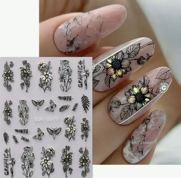 3D Summer Floral Nail Art Stickers