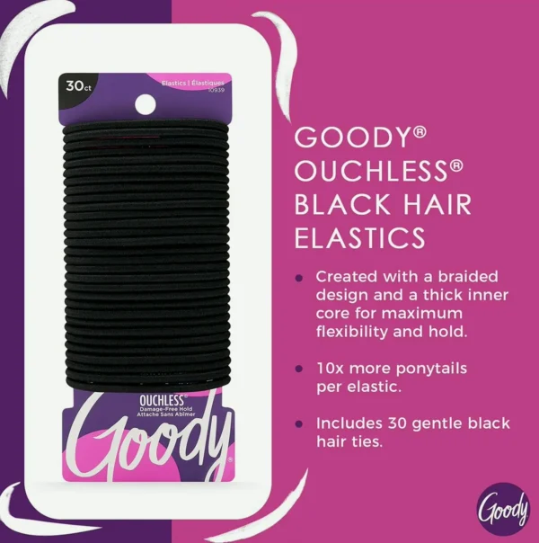 Goodie Ouchless Elastic - Count, Black - 4MM Regular Hair