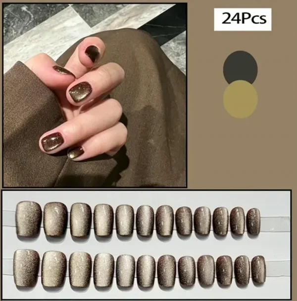 Gold Cat's Eye Press on Nails Short Square