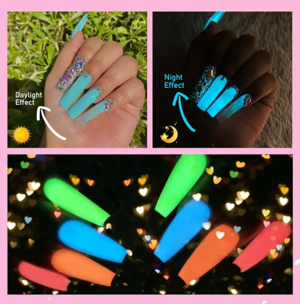 Glow-in-the-Dark Gel Nail Set - 12 Shades