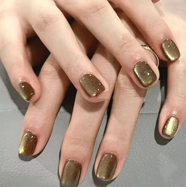 Gold Cat's Eye Press on Nails Short Square
