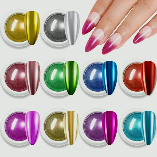 Makartt's Chrome Nail Pigment Kit - 10 Colors, Metallic Look