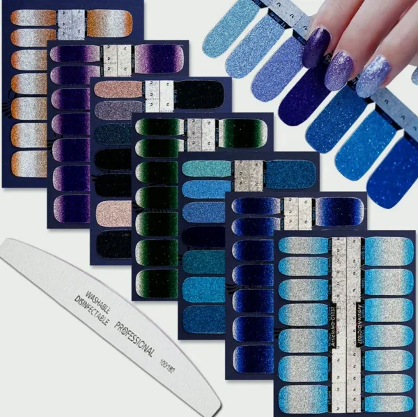 Wokoto 7 Pages Adhesive Nail Design Stickers Tips Shiny Gradient