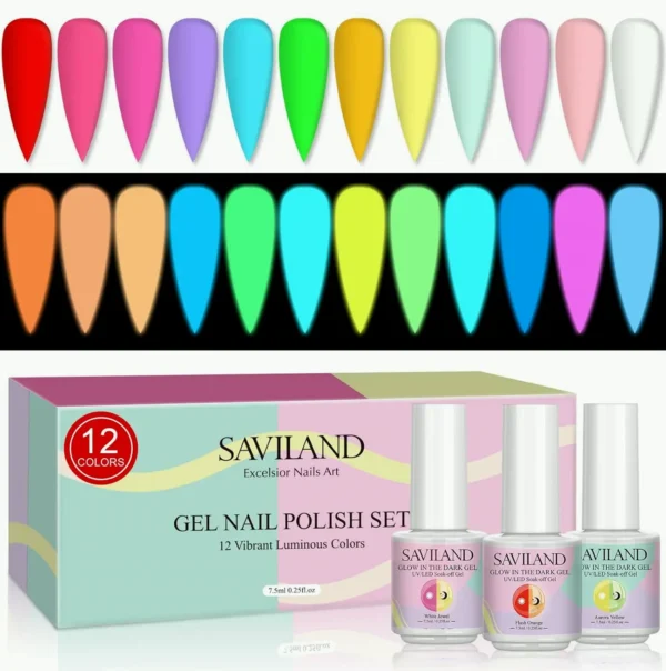 Glow-in-the-Dark Gel Nail Set - 12 Shades