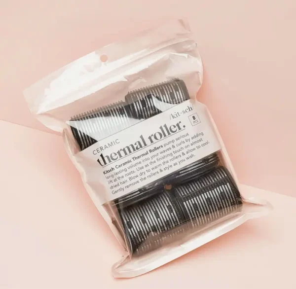 Ceramic Thermal Hair Rollers for Various Types - 8pcs Black